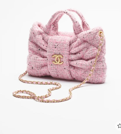 CC PINK PINK TWEED BOW BAG