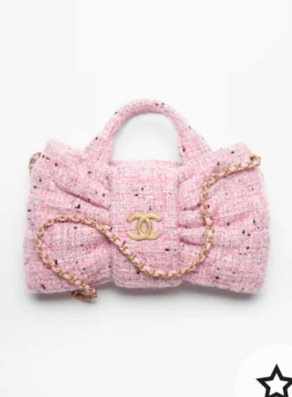 CC PINK PINK TWEED BOW BAG